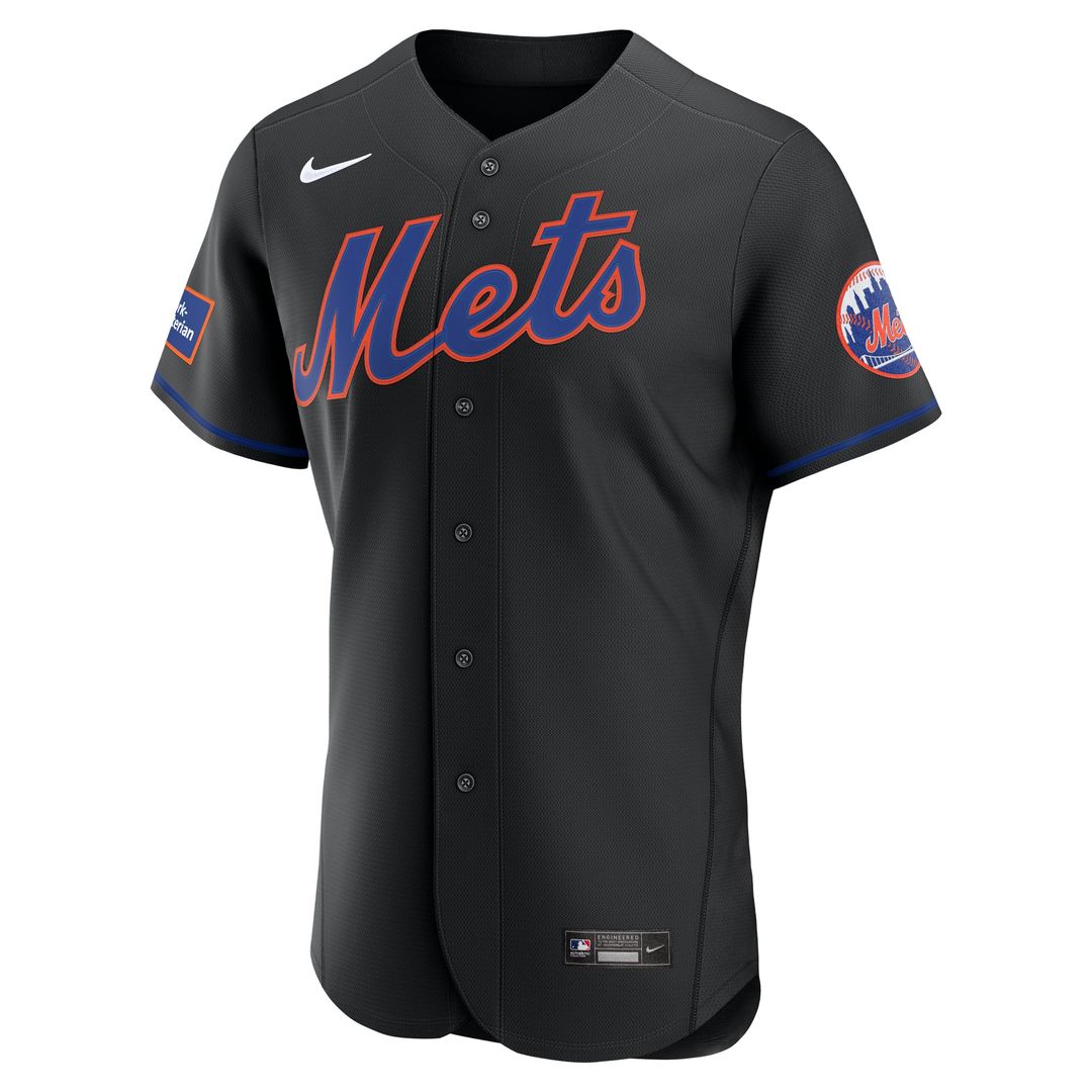 New York Mets Nike Alternate Authentic Sponsor Patch Jersey - Black | MLB Fan Gear