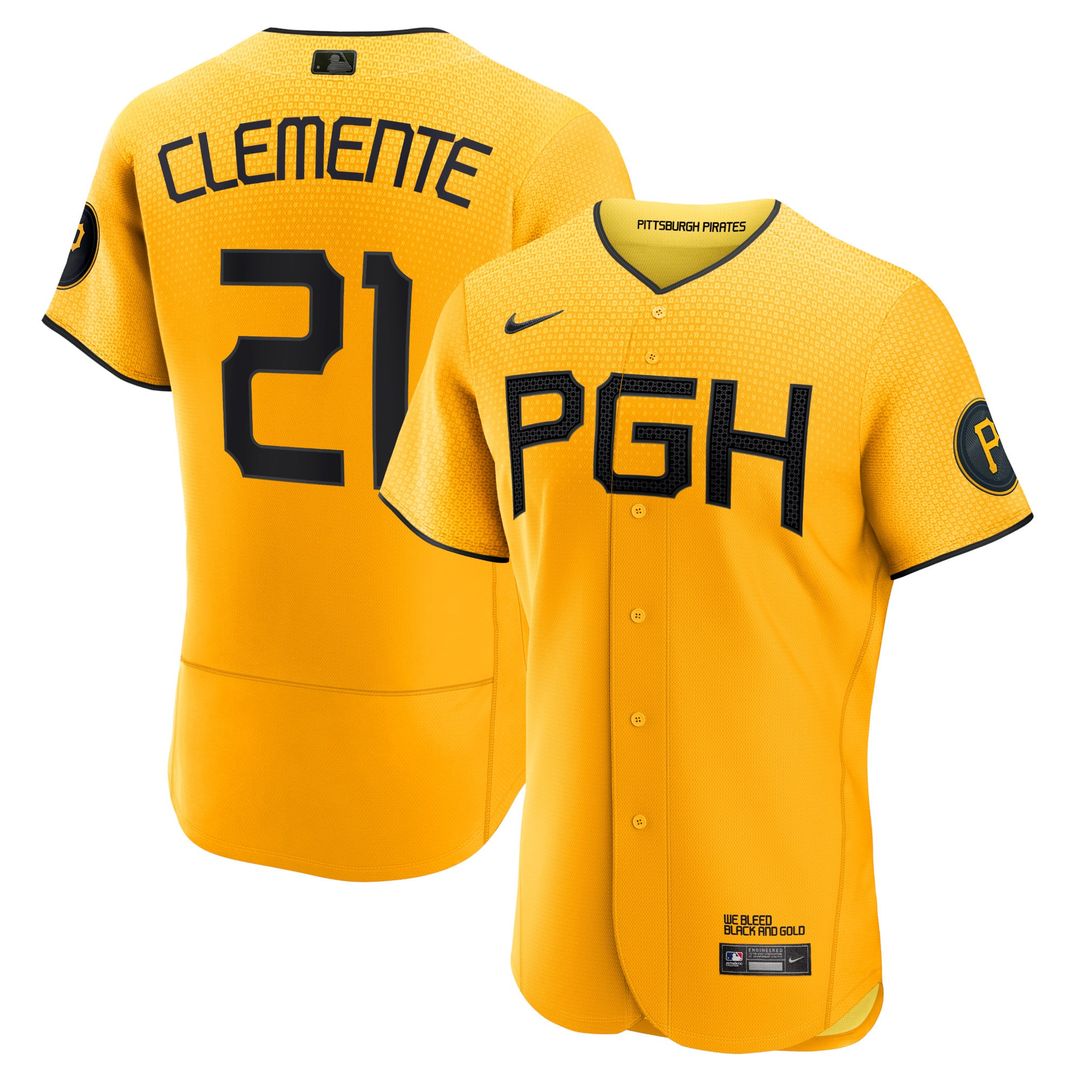 Roberto Clemente Pittsburgh Pirates Nike City Connect Authentic Player Jersey - Gold | MLB Fan Gear
