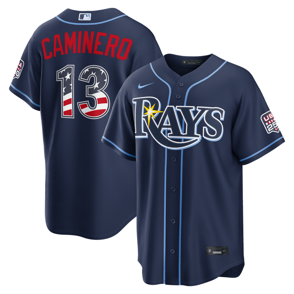 Junior Caminero Tampa Bay Rays Nike USA 250 Fourth of July Road Stadium Jersey - Navy | MLB Fan Gear