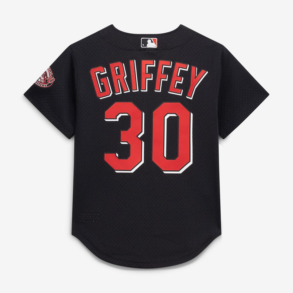 Ken Griffey Jr. Cincinnati Reds Mitchell & Ness Cooperstown Collection Mesh Batting Practice Button-Up Jersey - Black | MLB Fan Gear
