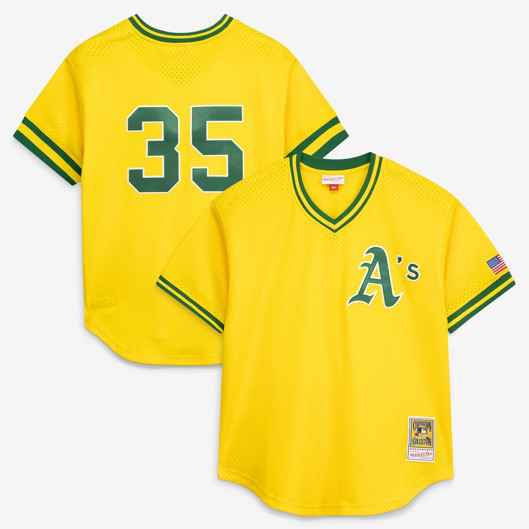 Rickey Henderson Athletics Mitchell & Ness Authentic Batting Practice Jersey - Yellow | MLB Fan Gear