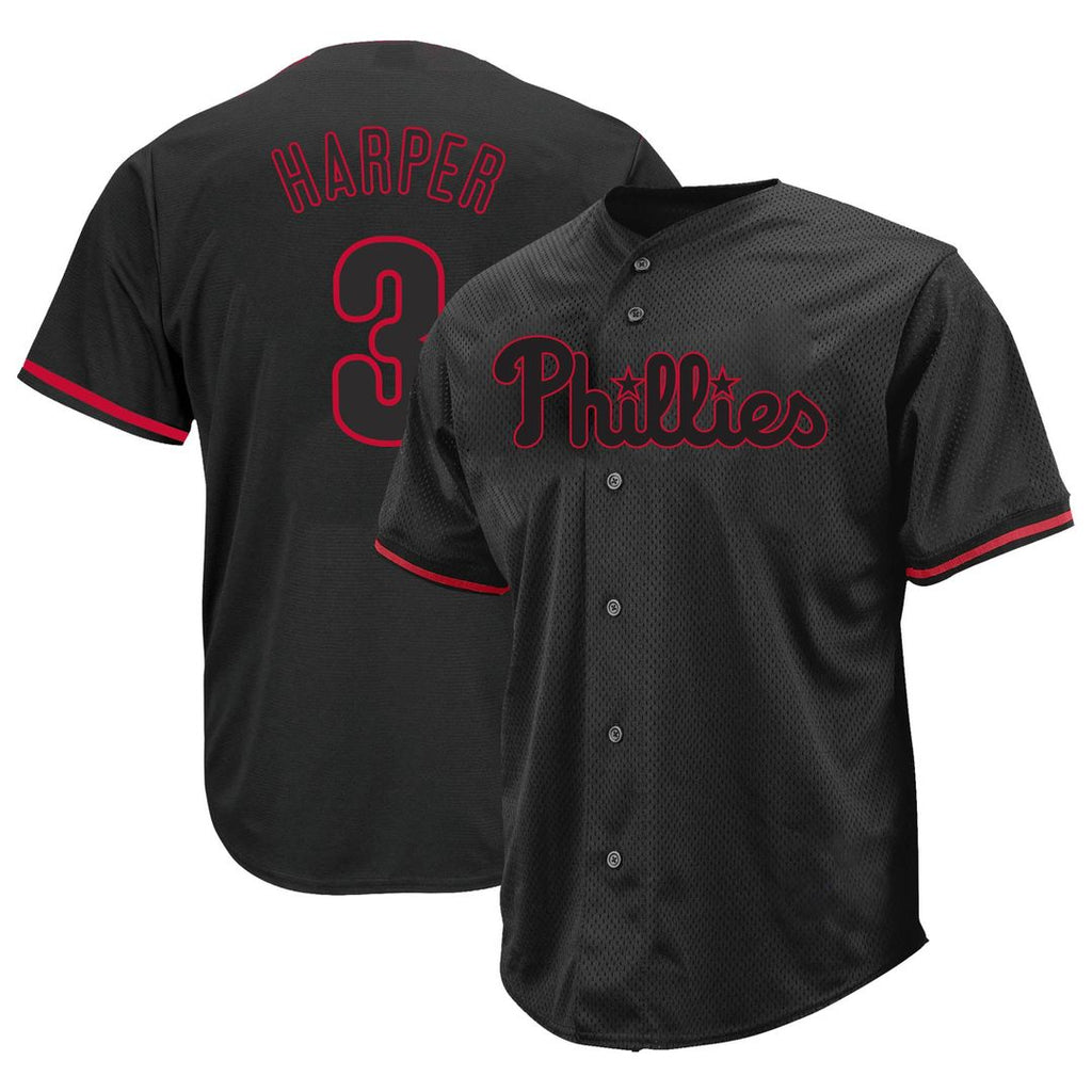 Bryce Harper Philadelphia Phillies Profile Big & Tall Pop Fashion Jersey - Black | MLB Fan Gear