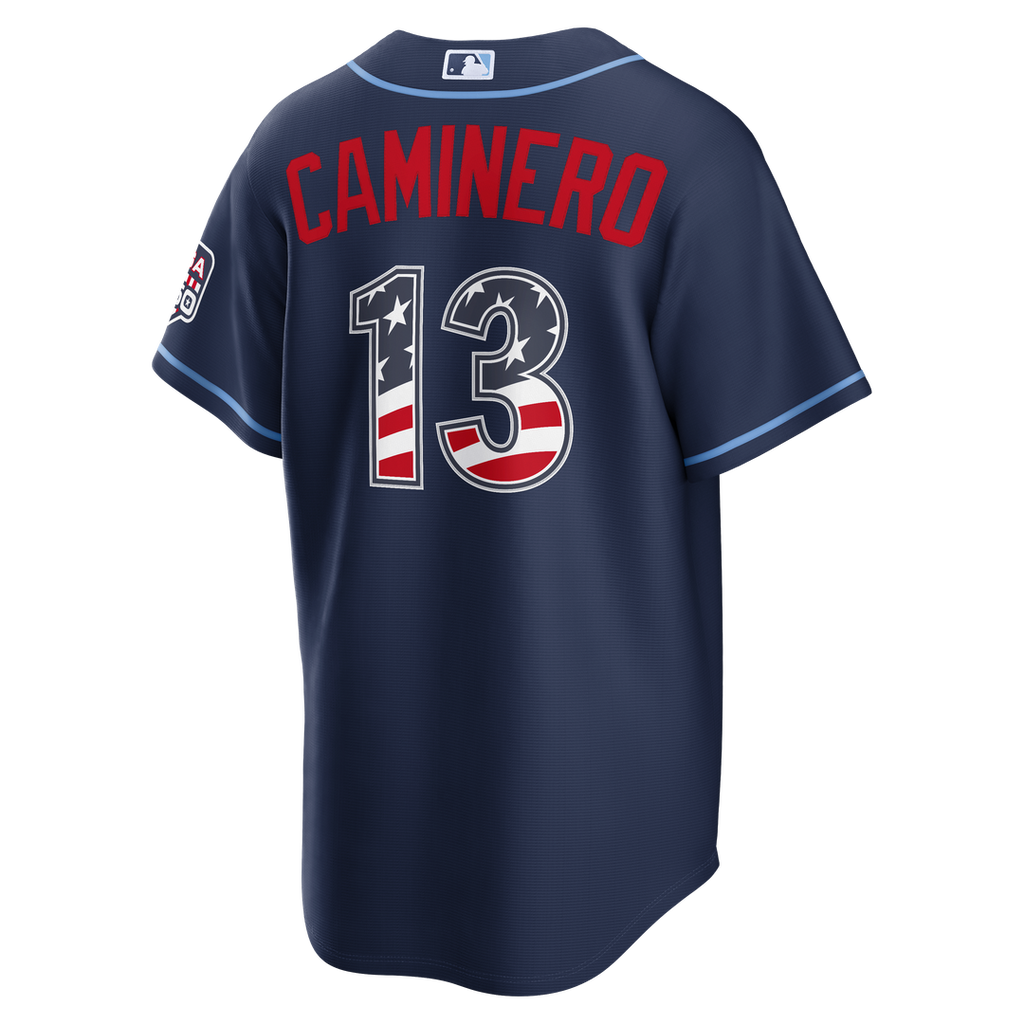 Junior Caminero Tampa Bay Rays Nike USA 250 Fourth of July Road Stadium Jersey - Navy | MLB Fan Gear