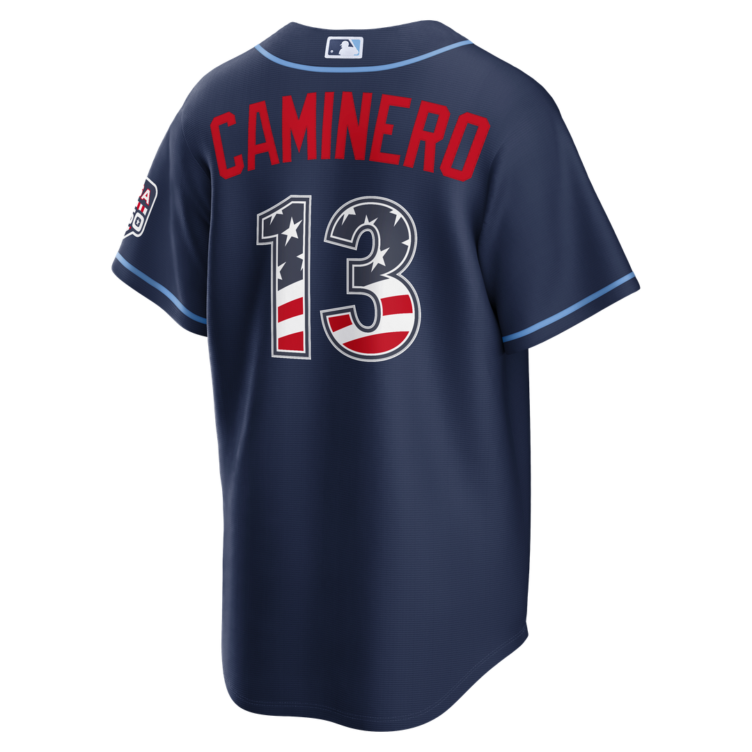 Junior Caminero Tampa Bay Rays Nike USA 250 Fourth of July Road Stadium Jersey - Navy | MLB Fan Gear