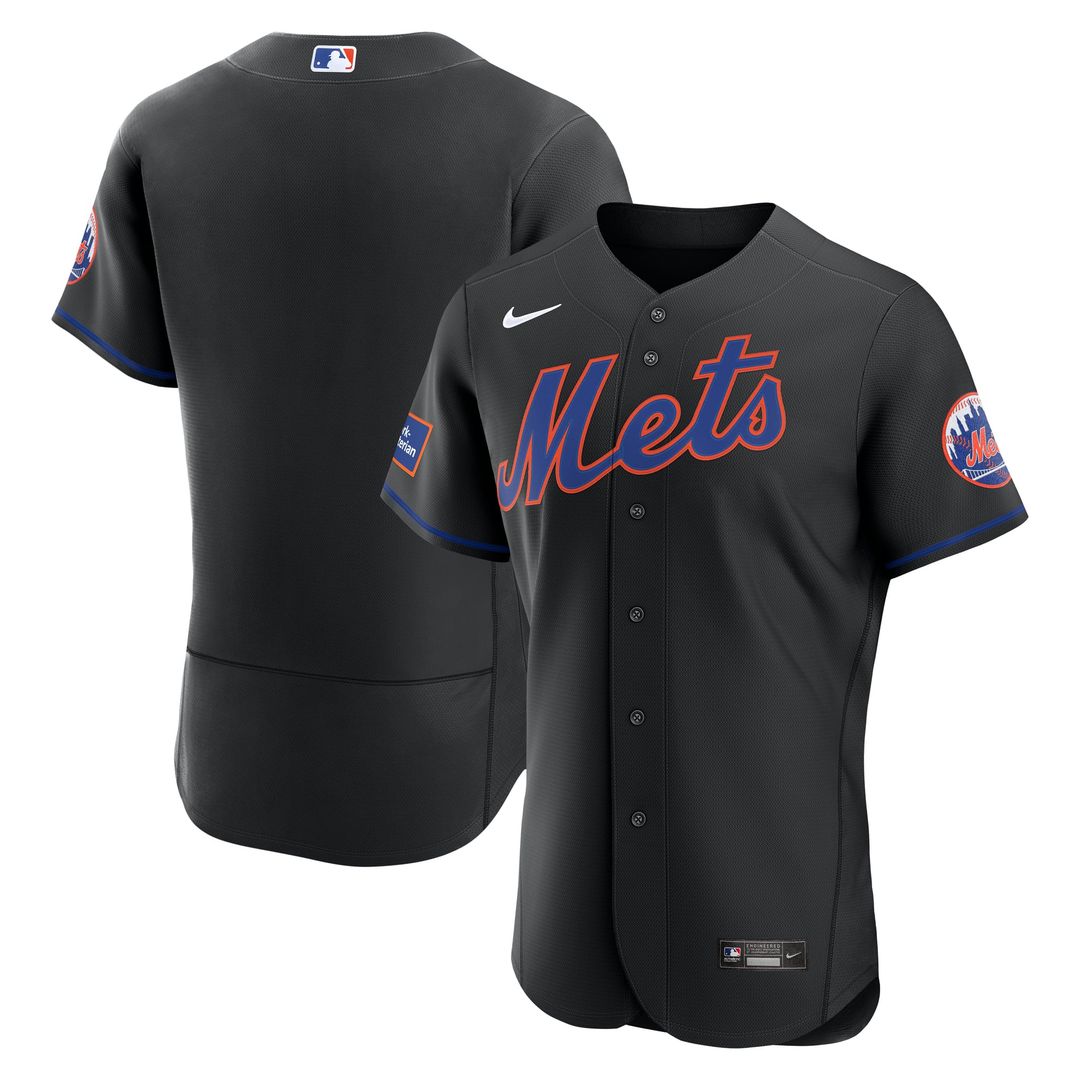 New York Mets Nike Alternate Authentic Sponsor Patch Jersey - Black | MLB Fan Gear