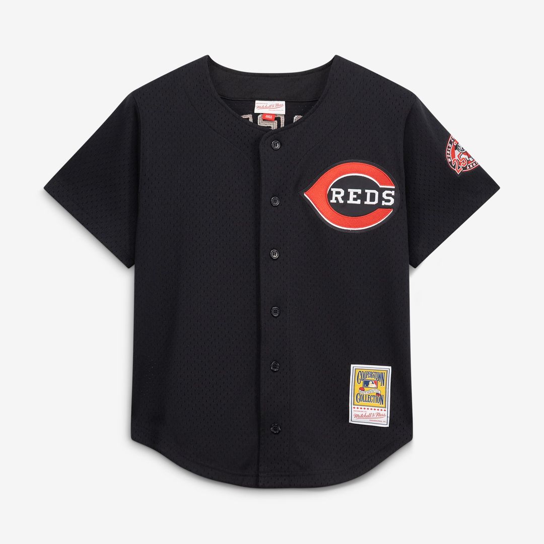 Ken Griffey Jr. Cincinnati Reds Mitchell & Ness Cooperstown Collection Mesh Batting Practice Button-Up Jersey - Black | MLB Fan Gear