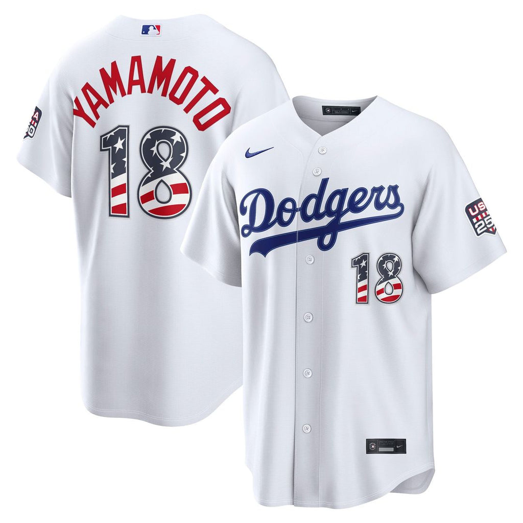 Yoshinobu Yamamoto Los Angeles Dodgers Nike USA 250 Fourth of July Home Stadium Jersey - White | MLB Fan Gear