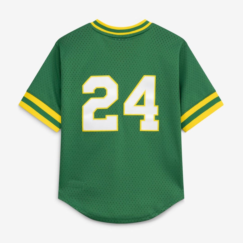 Rickey Henderson Athletics Mitchell & Ness Youth Cooperstown Collection Mesh Batting Practice Jersey - Green | MLB Fan Gear