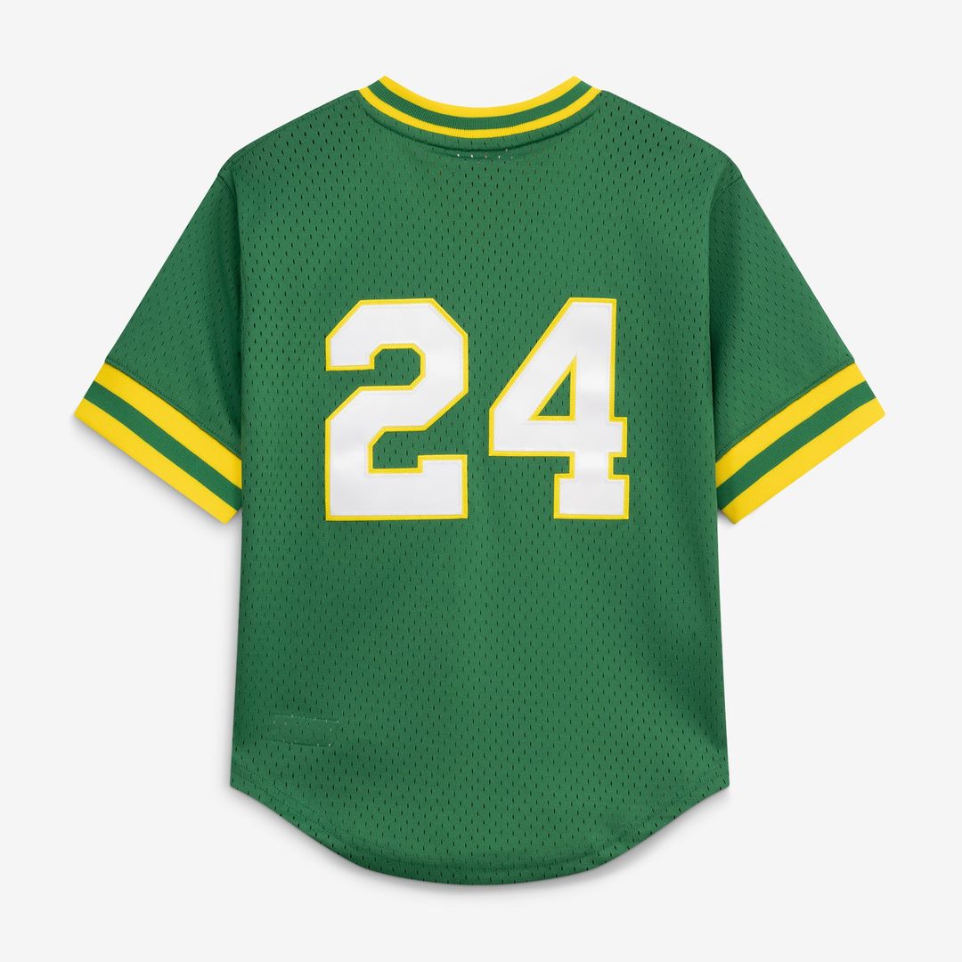 Rickey Henderson Athletics Mitchell & Ness Youth Cooperstown Collection Mesh Batting Practice Jersey - Green | MLB Fan Gear