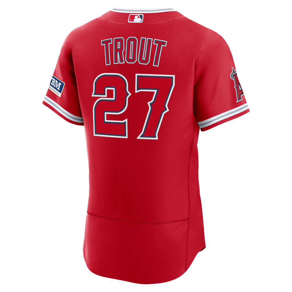 Mike Trout Los Angeles Angels Nike Alternate Authentic Sponsor Patch Jersey - Red | MLB Fan Gear