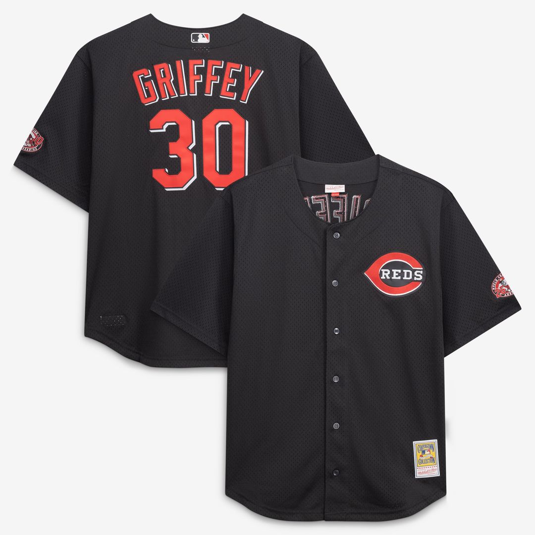 Ken Griffey Jr. Cincinnati Reds Mitchell & Ness Big & Tall Cooperstown Mesh Batting Practice Jersey - Black | MLB Fan Gear