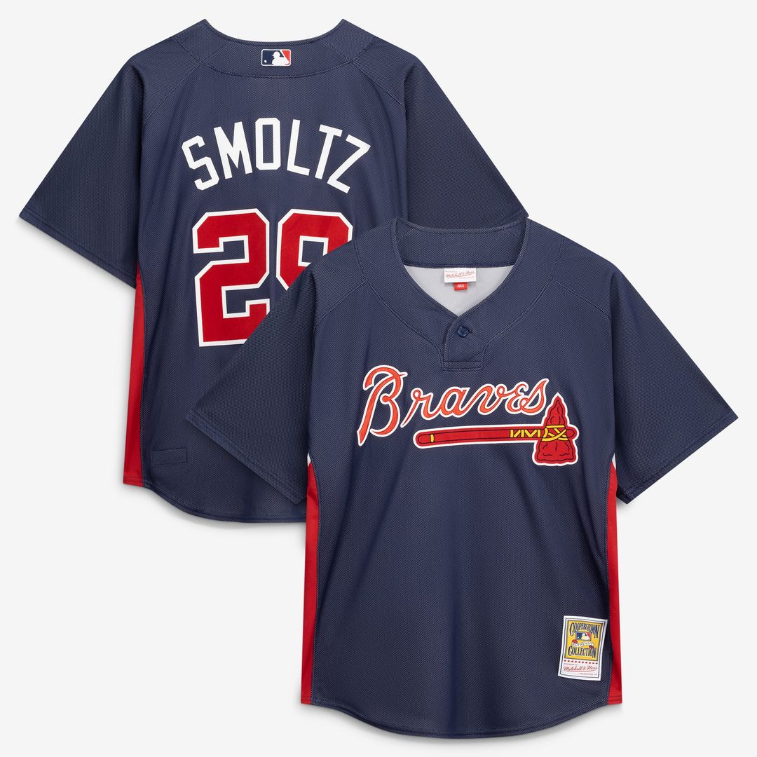 John Smoltz Atlanta Braves Mitchell & Ness Authentic Batting Practice Jersey - Navy | MLB Fan Gear