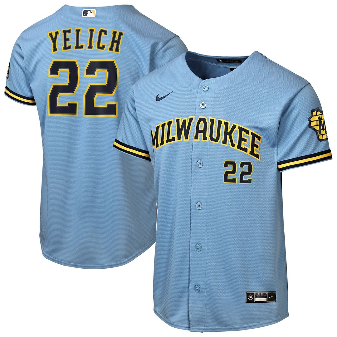 Christian Yelich Milwaukee Brewers Nike Youth Road Stadium Jersey - Powder Blue | MLB Fan Gear