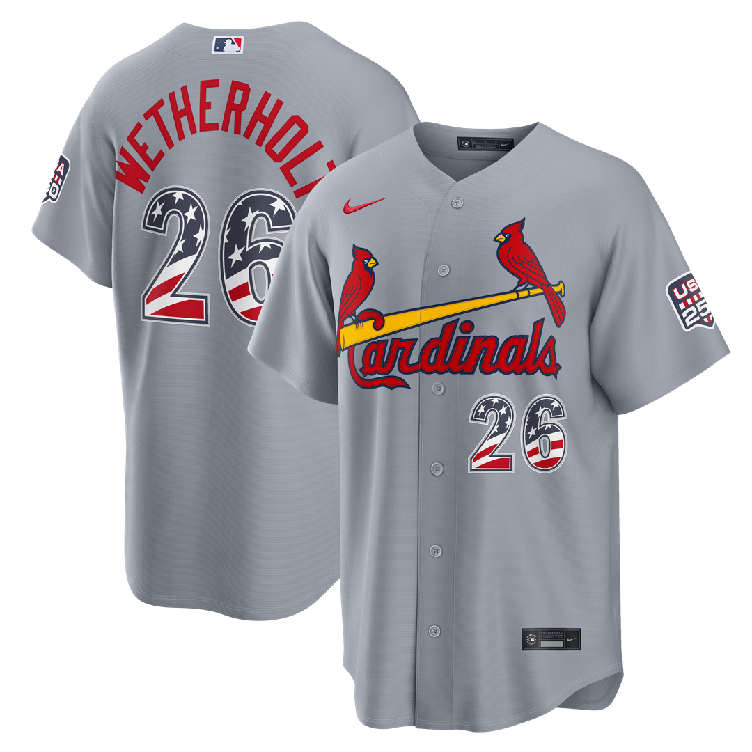 JJ Wetherholt St. Louis Cardinals Nike USA 250 Fourth of July Road Stadium Jersey - Gray | MLB Fan Gear