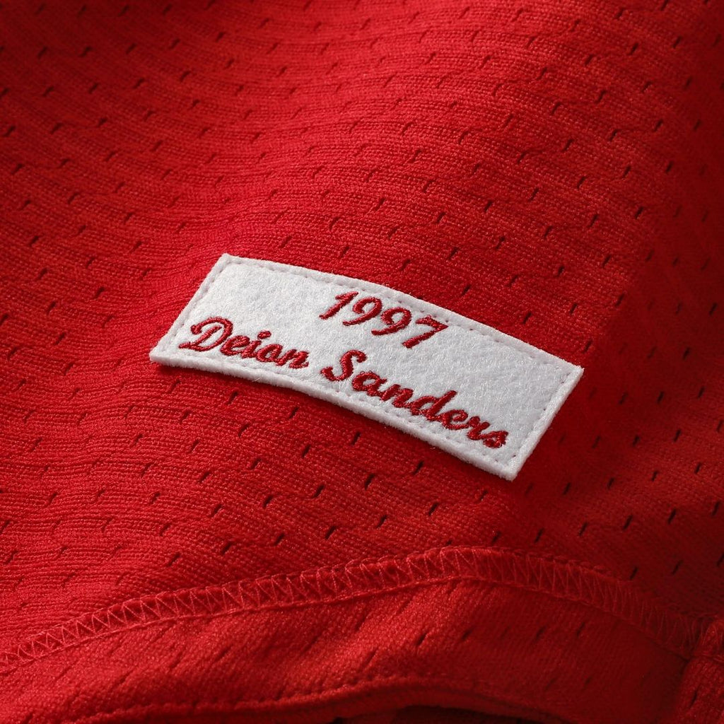 Deion Sanders Cincinnati Reds Mitchell & Ness Cooperstown Mesh Batting Practice Button-Up Jersey - Red | MLB Fan Gear