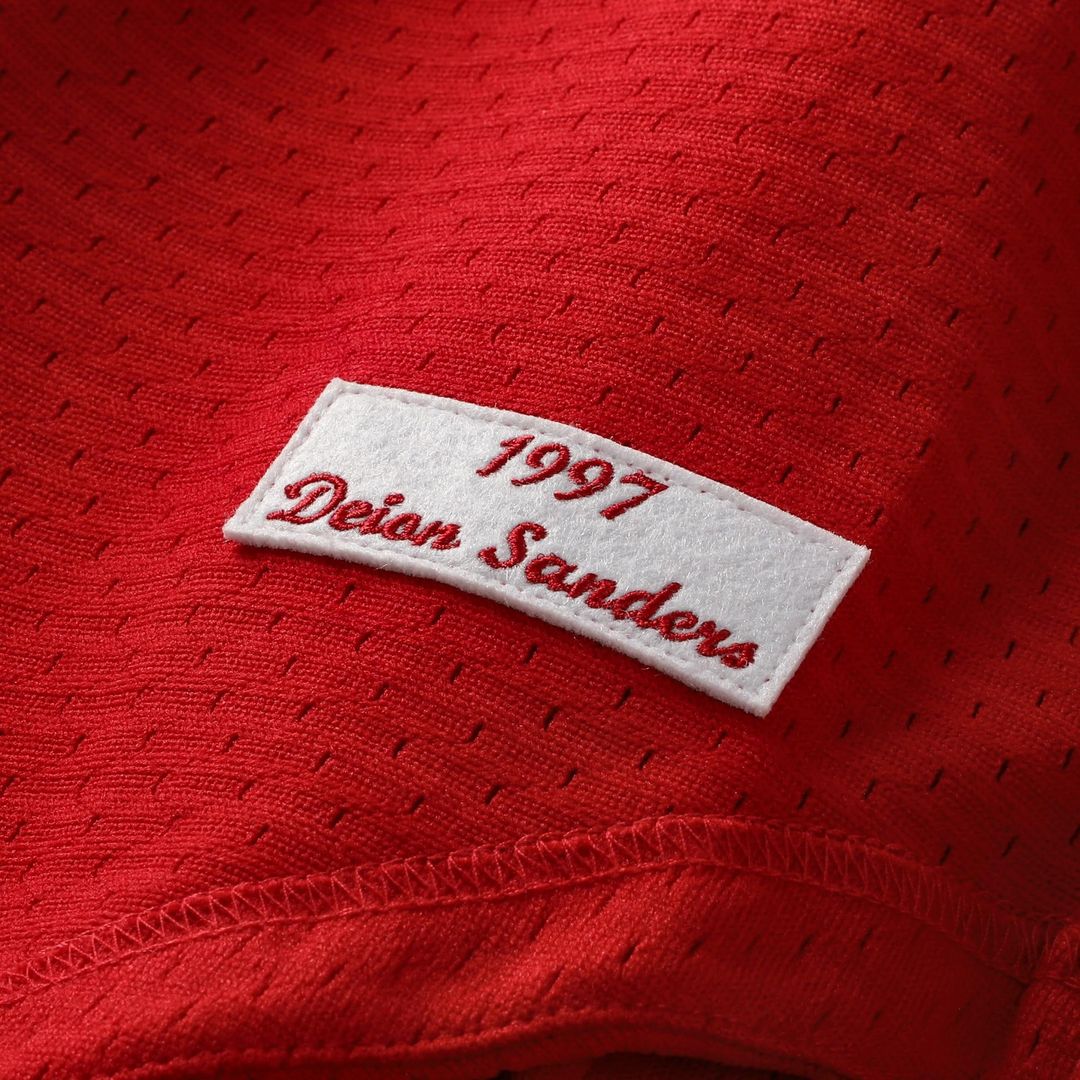 Deion Sanders Cincinnati Reds Mitchell & Ness Cooperstown Mesh Batting Practice Button-Up Jersey - Red | MLB Fan Gear