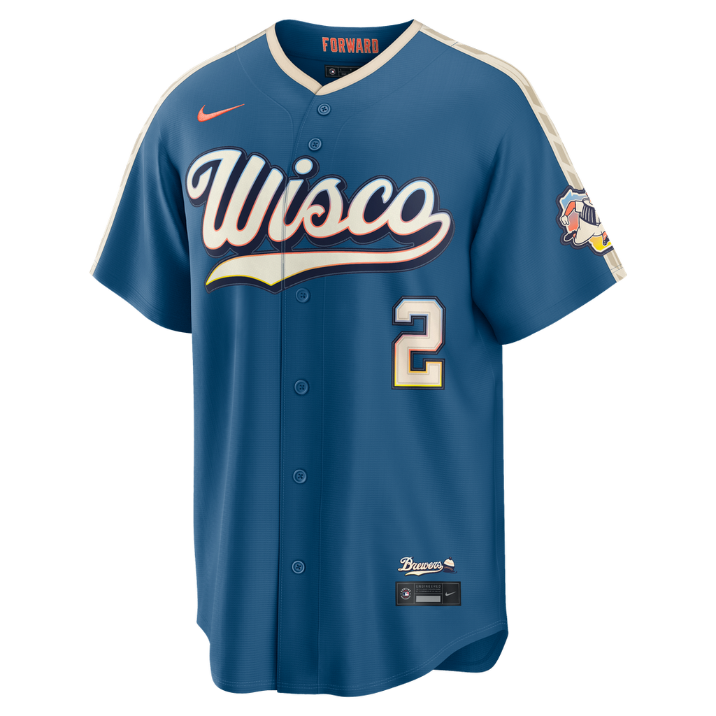 Brice Turang Milwaukee Brewers Nike 2026 City Connect Stadium Jersey - Mineral Blue | MLB Fan Gear