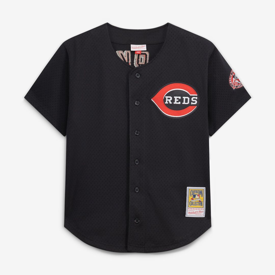 Barry Larkin Cincinnati Reds Mitchell & Ness Cooperstown Collection Mesh Batting Practice Button-Up Jersey - Black | MLB Fan Gear