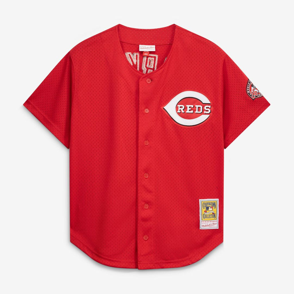 Barry Larkin Cincinnati Reds Mitchell & Ness Cooperstown Collection Mesh Batting Practice Button-Up Jersey - Black | MLB Fan Gear