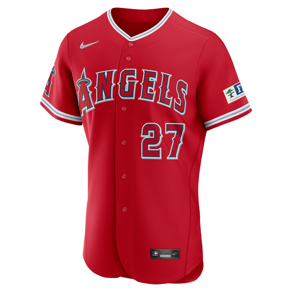 Mike Trout Los Angeles Angels Nike Alternate Authentic Sponsor Patch Jersey - Red | MLB Fan Gear