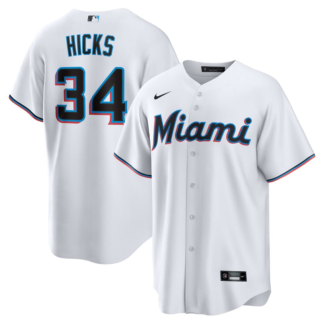 Liam Hicks Miami Marlins Nike Home Replica Jersey - White | MLB Fan Gear