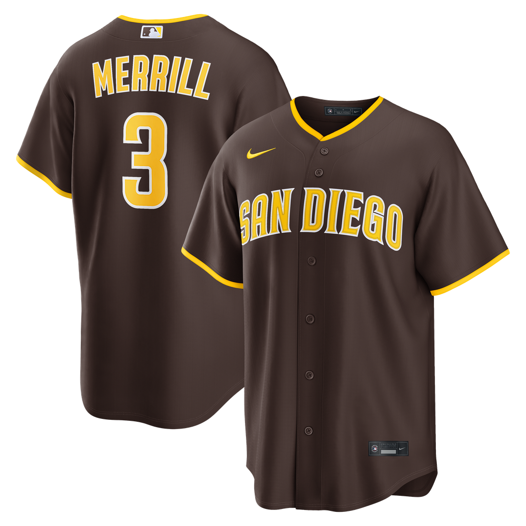 Jackson Merrill San Diego Padres Nike Road Replica Jersey - Brown | MLB Fan Gear