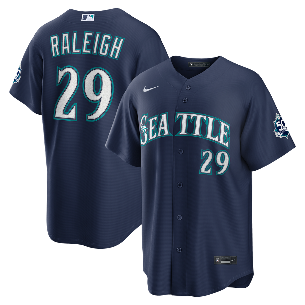 Cal Raleigh Seattle Mariners Nike Road Stadium 50th Season Patch Jersey - Navy | MLB Fan Gear