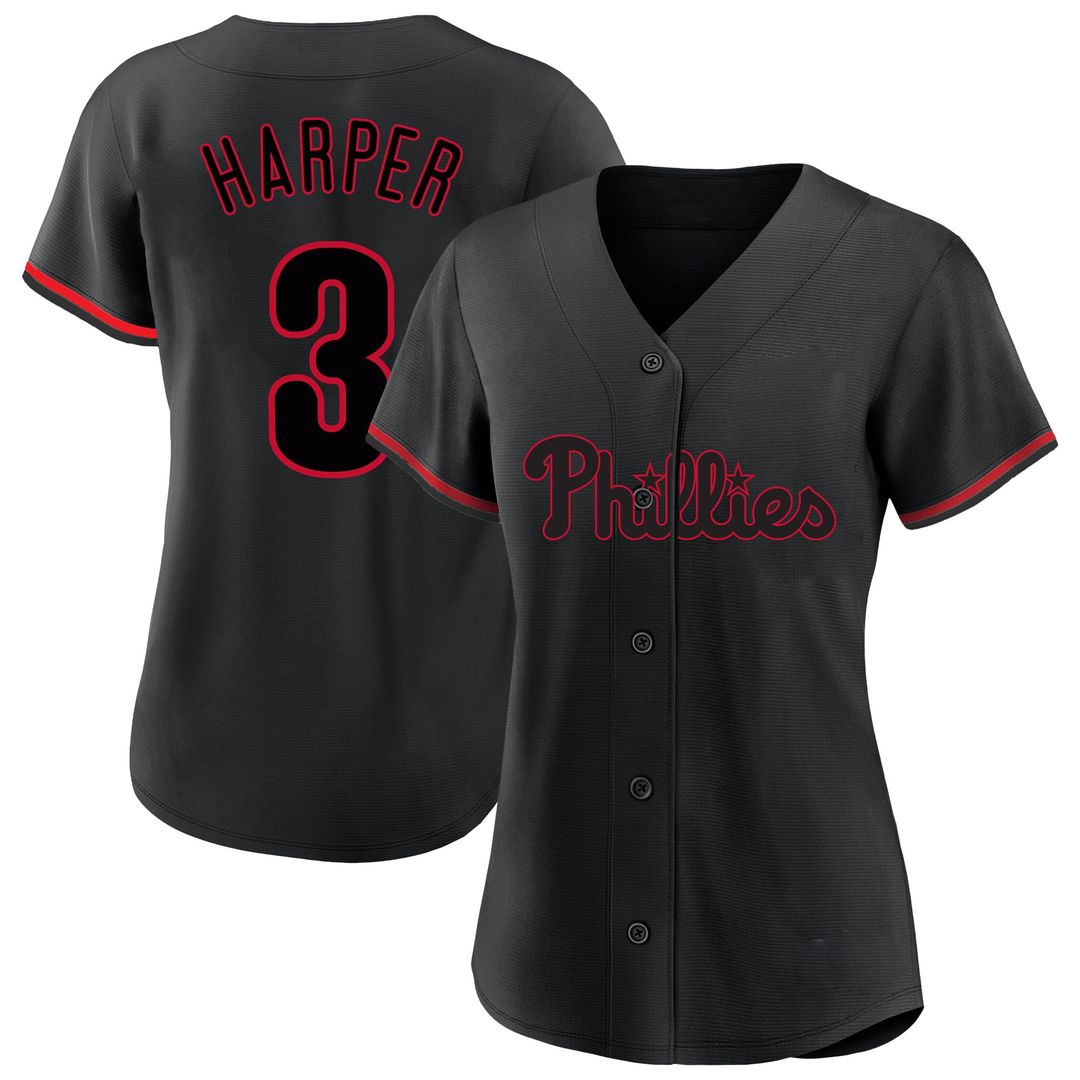 Bryce Harper Philadelphia Phillies Profile Women's Plus Size Player Name & Number Fashion Jersey - Black | MLB Fan Gear