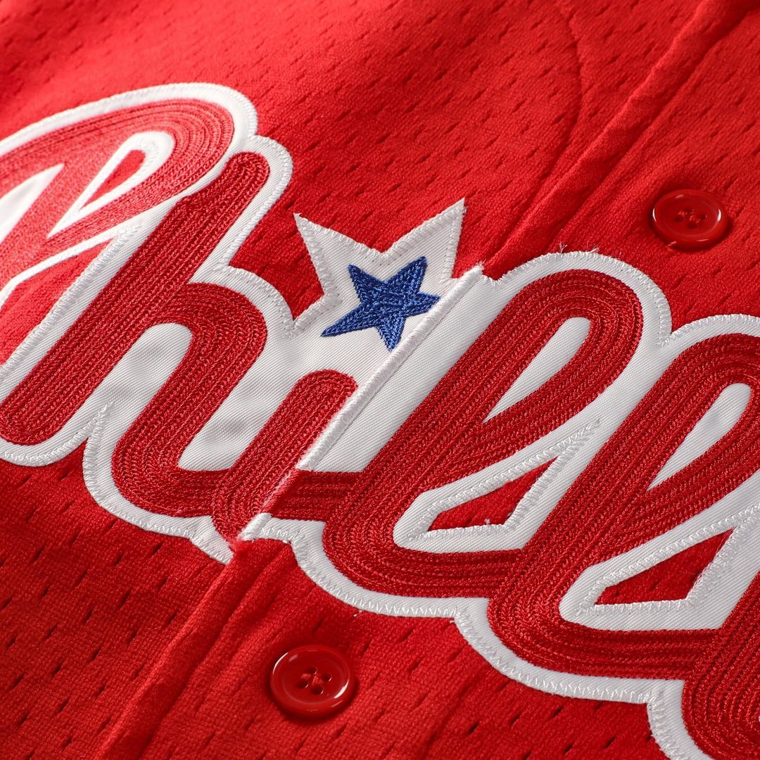 Jimmy Rollins Philadelphia Phillies Mitchell & Ness Cooperstown Mesh Batting Practice Button-Up Jersey - Red | MLB Fan Gear