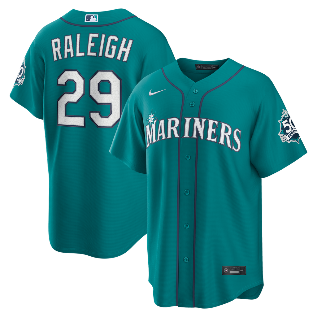 Cal Raleigh Seattle Mariners Nike Alternate 50th Season Patch Stadium Jersey - Teal | MLB Fan Gear