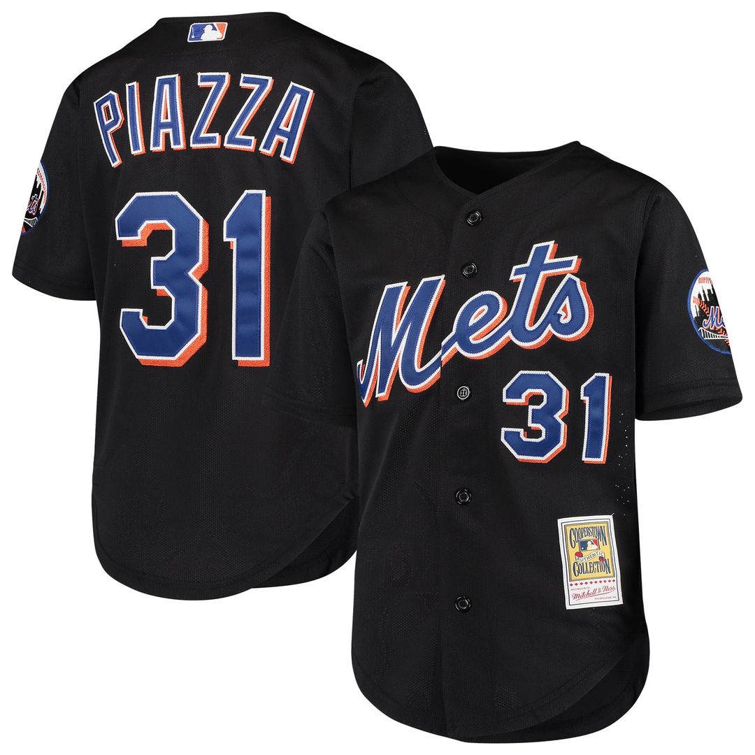 Mike Piazza New York Mets Mitchell & Ness Youth Cooperstown Collection Mesh Batting Practice Jersey - Black | MLB Fan Gear