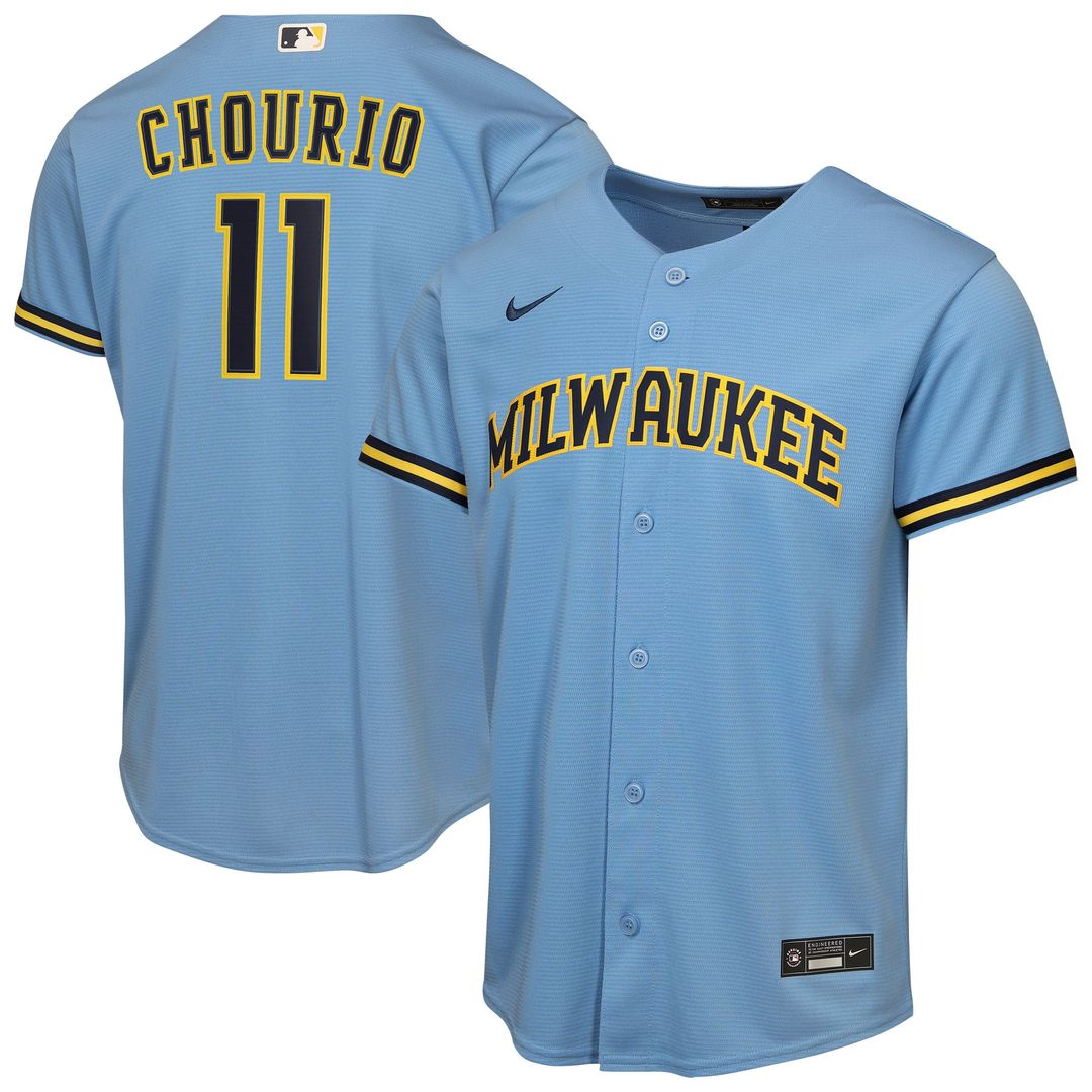 Jackson Chourio Milwaukee Brewers Nike Youth Road Replica Jersey - Light Blue | MLB Fan Gear