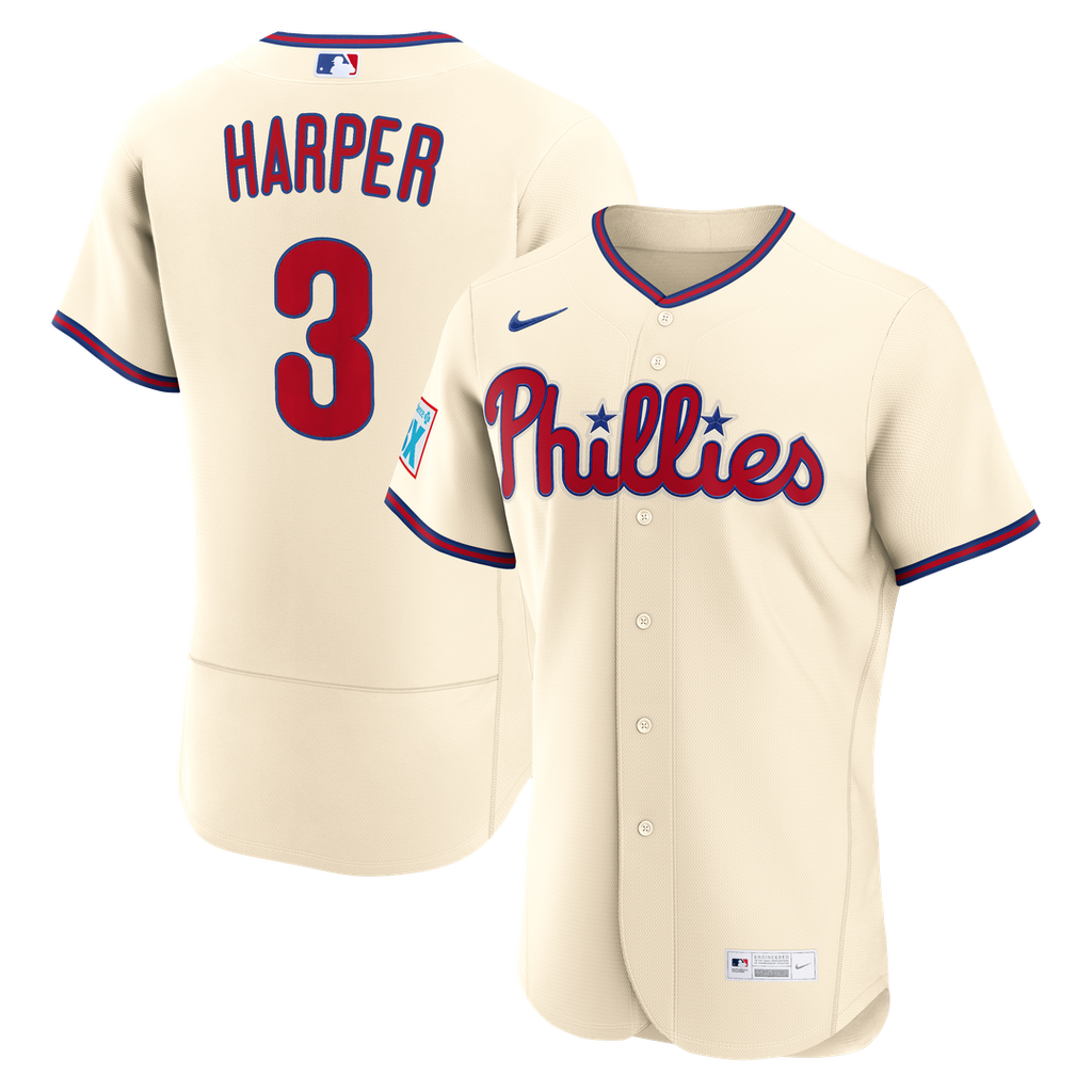 Bryce Harper Philadelphia Phillies Nike Alternate Authentic Sponsor Patch Jersey - Cream | MLB Fan Gear