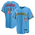 Jackson Chourio Milwaukee Brewers Nike USA 250 Fourth of July Road Stadium Jersey - Light Blue | MLB Fan Gear