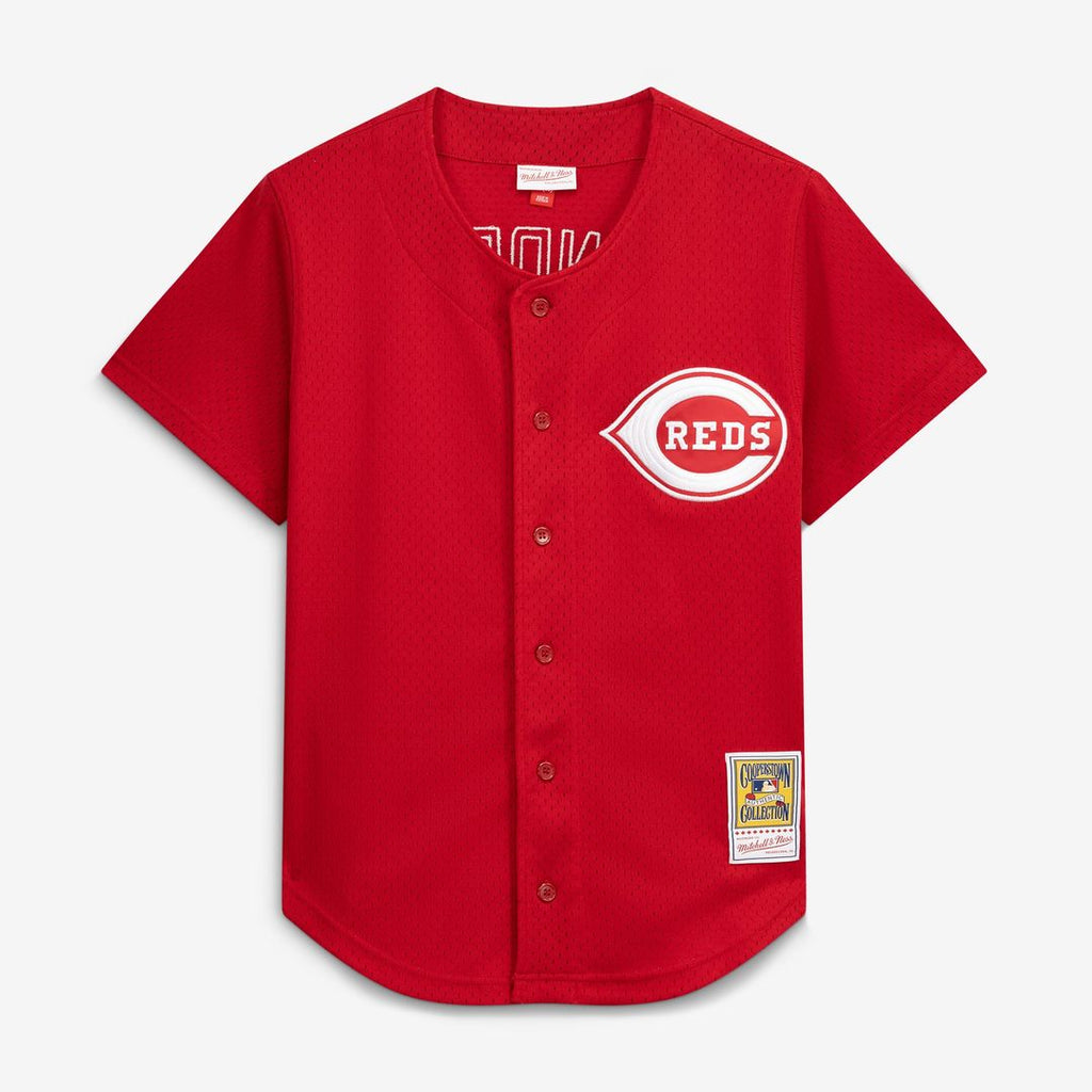 Deion Sanders Cincinnati Reds Mitchell & Ness Cooperstown Mesh Batting Practice Button-Up Jersey - Red | MLB Fan Gear