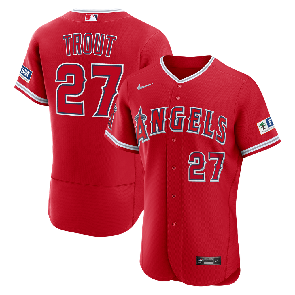 Mike Trout Los Angeles Angels Nike Alternate Authentic Sponsor Patch Jersey - Red | MLB Fan Gear