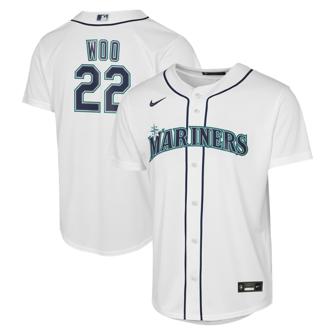 Bryan Woo Seattle Mariners Nike Youth Home Baseline Jersey - White | MLB Fan Gear