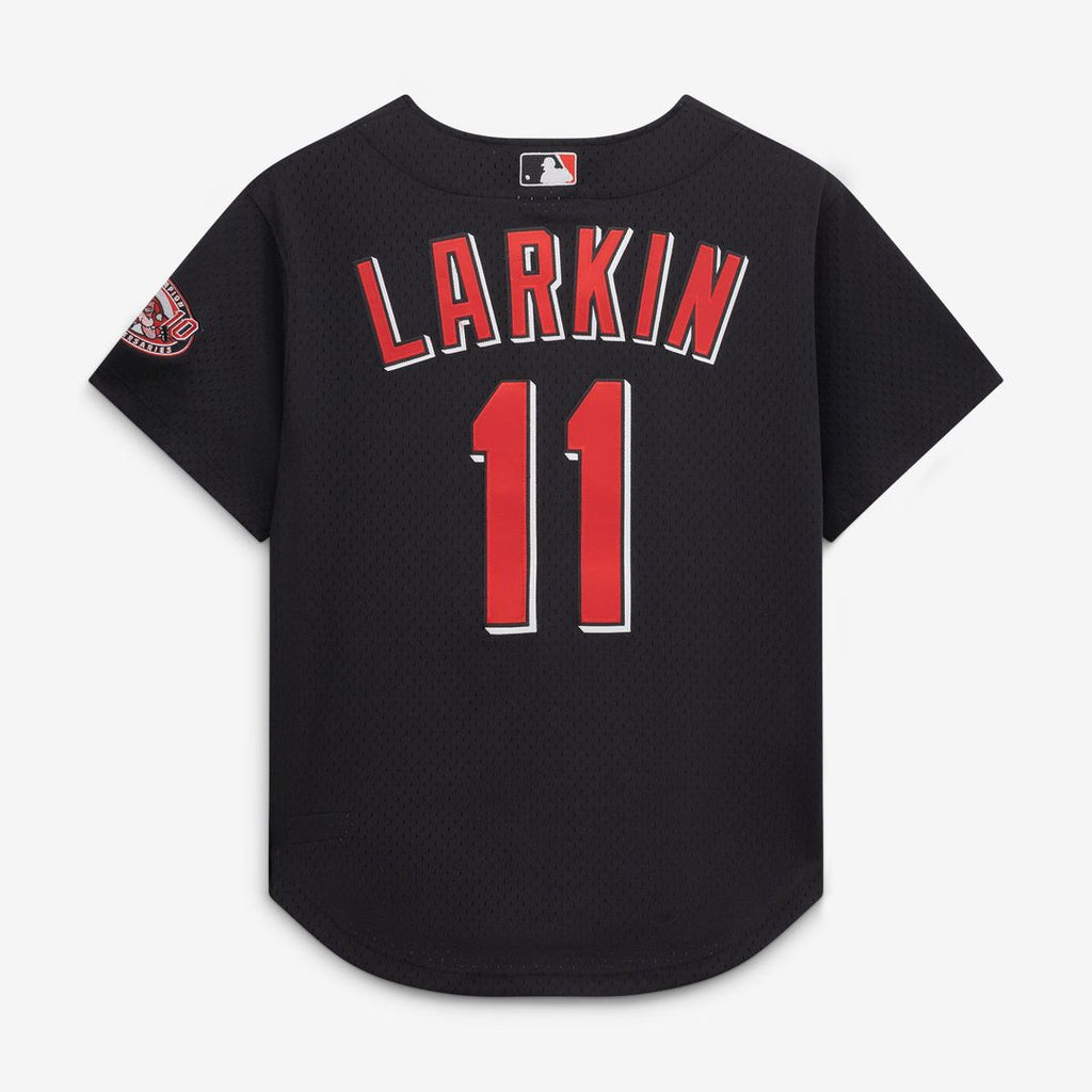 Barry Larkin Cincinnati Reds Mitchell & Ness Cooperstown Collection Mesh Batting Practice Button-Up Jersey - Black | MLB Fan Gear