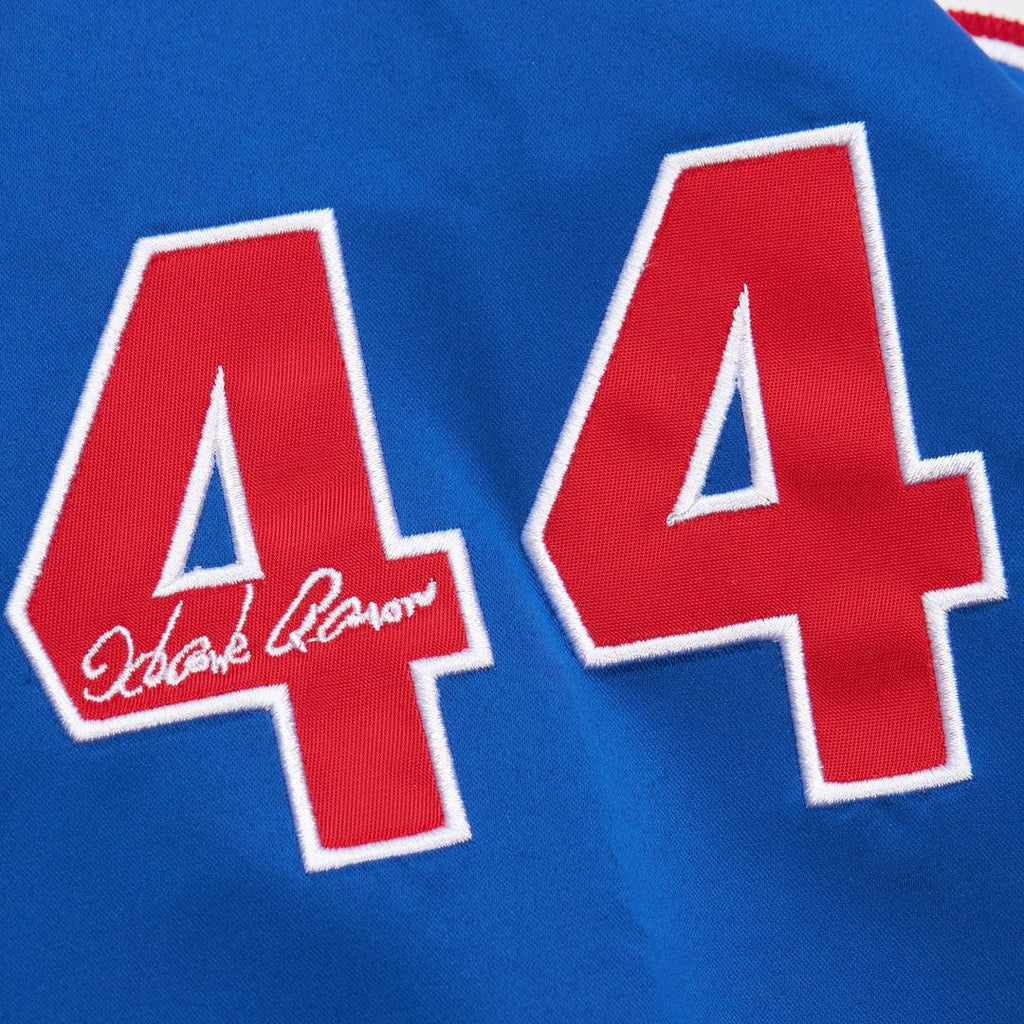 Hank Aaron Atlanta Braves Mitchell & Ness Cooperstown Collection Legends Lightweight Satin Raglan Full-Snap Jacket - White/ Royal | MLB Fan Gear