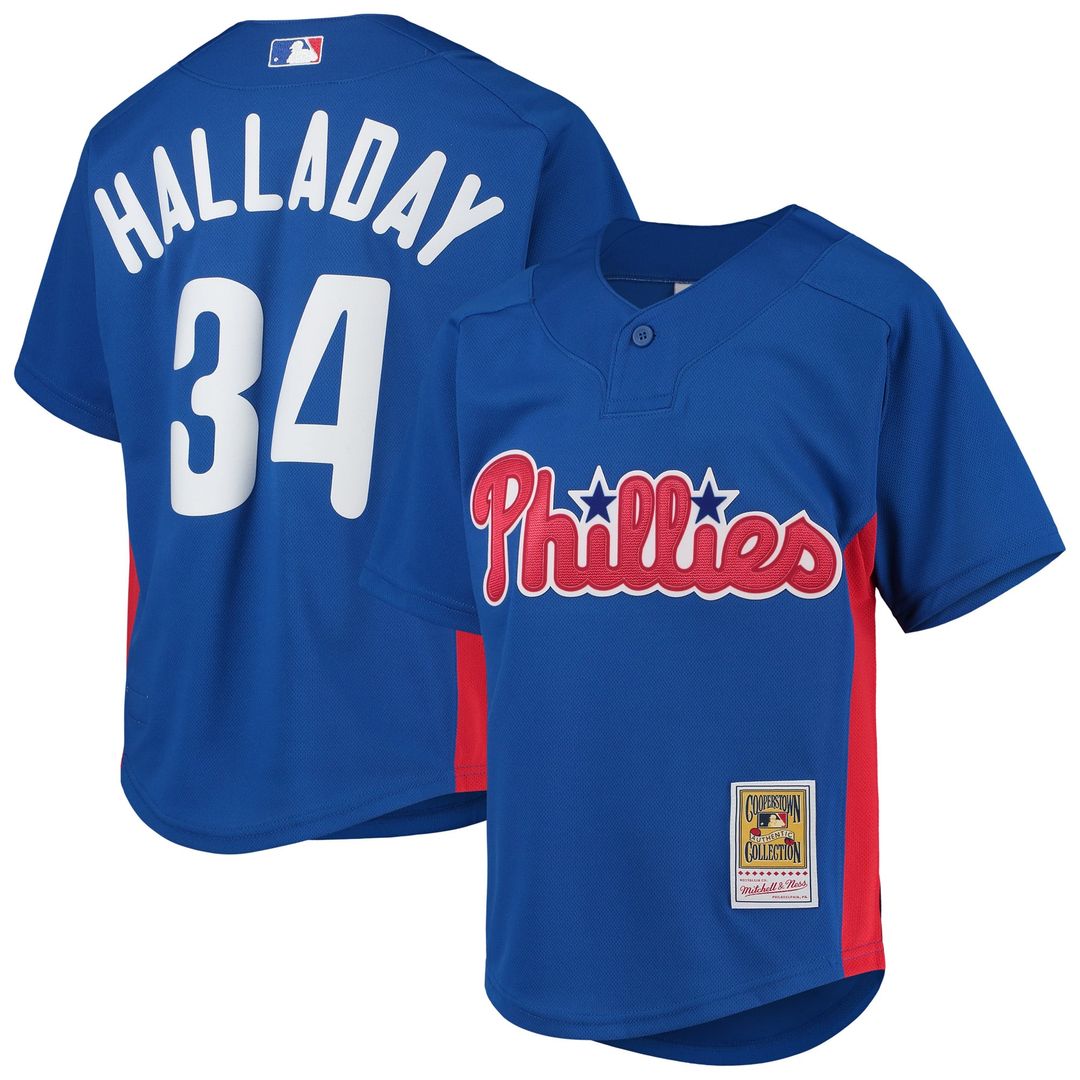 Roy Halladay Philadelphia Phillies Mitchell & Ness Youth Cooperstown Collection Mesh Batting Practice Jersey - Royal | MLB Fan Gear