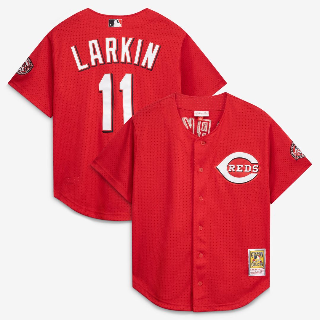 Barry Larkin Cincinnati Reds Mitchell & Ness Throwback Cooperstown Mesh Batting Practice Jersey - Red | MLB Fan Gear