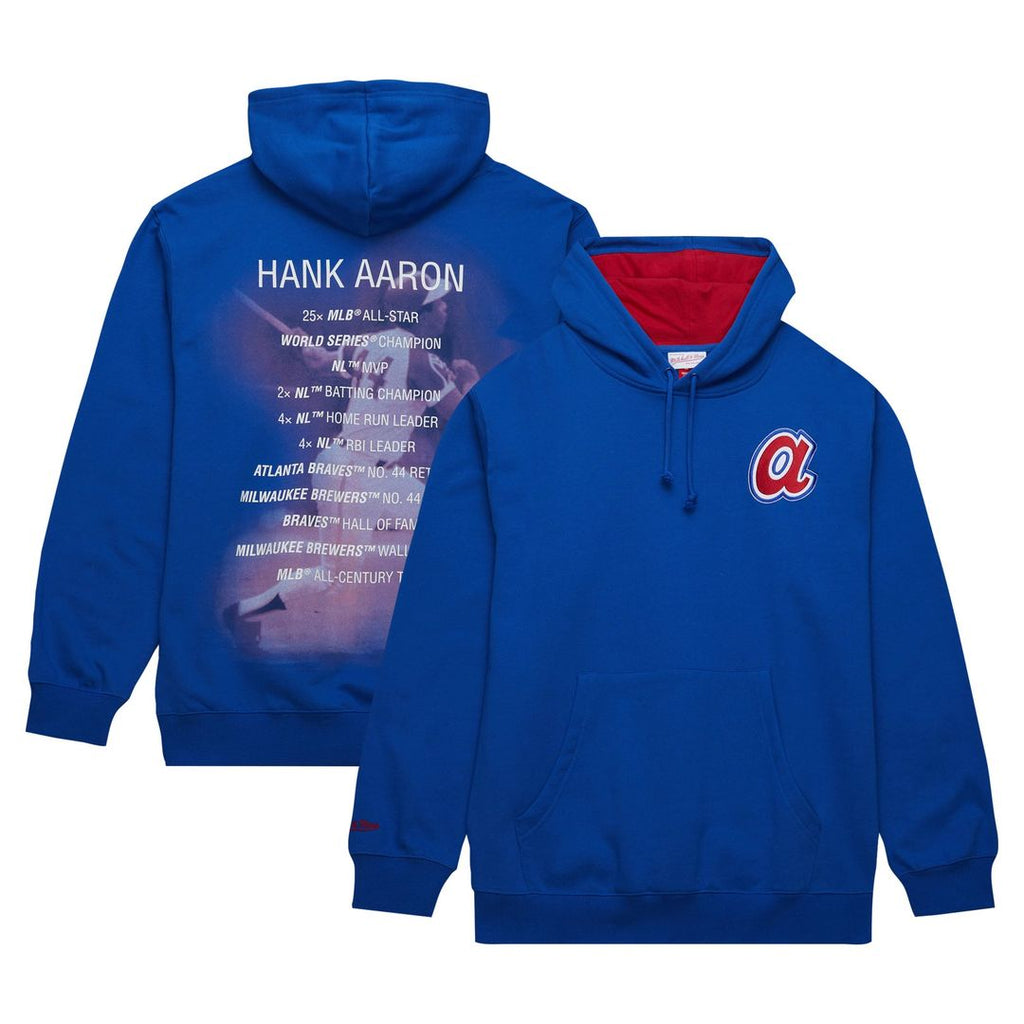 Hank Aaron Atlanta Braves Mitchell & Ness Vintage Logo Name & Number Pullover Hoodie - Royal | MLB Fan Gear